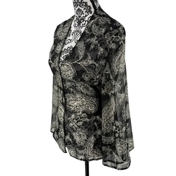 Cato Black Sheer Floral Tie Waist Chiffon Blouse Top Size L - Picture 8 of 11